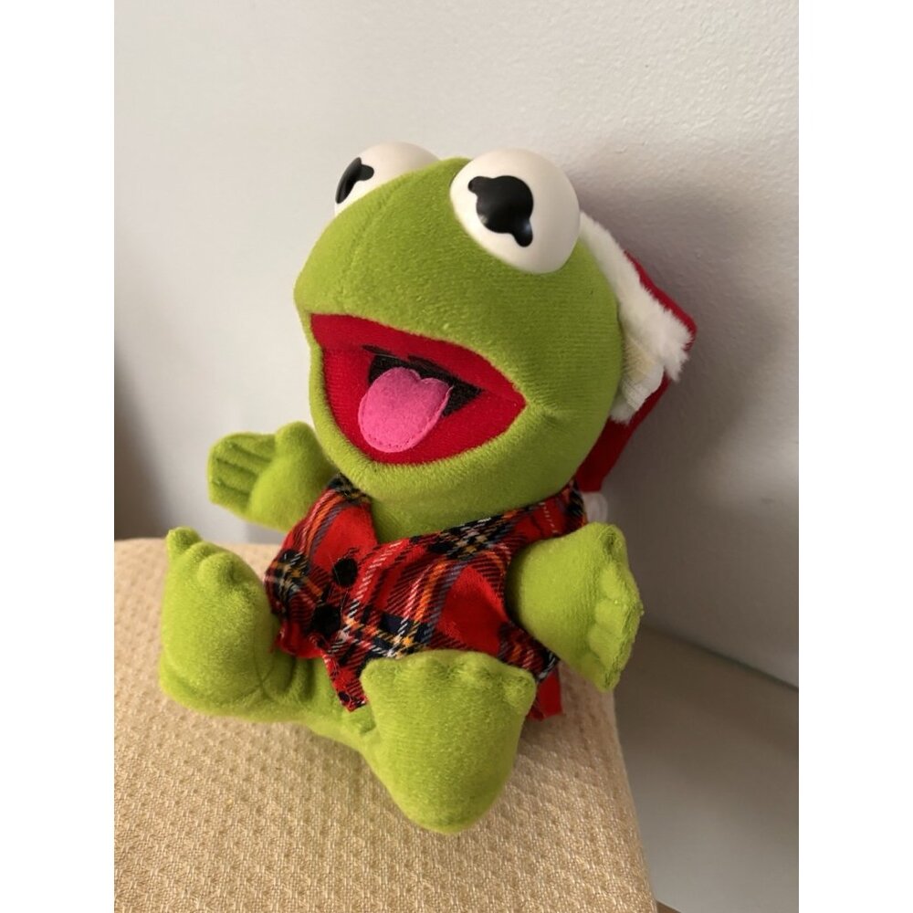 Rare Vintage 1987 Plush Baby Kermit De Frog Henson Christmas Vest & Hat